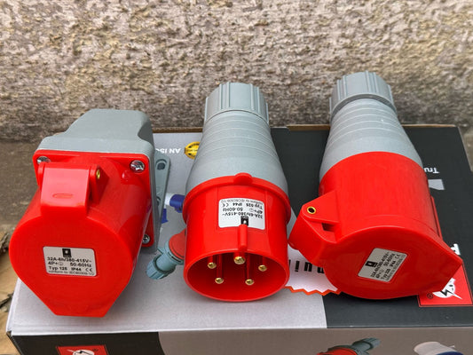 Industrial IP44 Power Connectors: Plugs, Wall Sockets, & Panel Mounts (1 Phase / 3 Phase)
